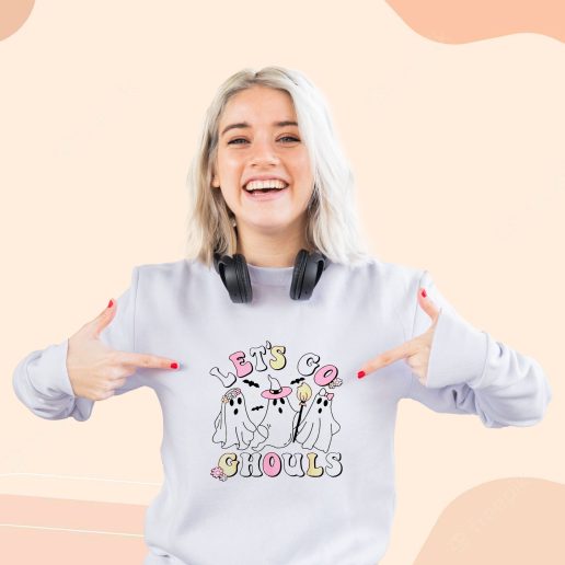 Cute Sweatshirt Groovy Lets Go Ghouls Halloween Ghost