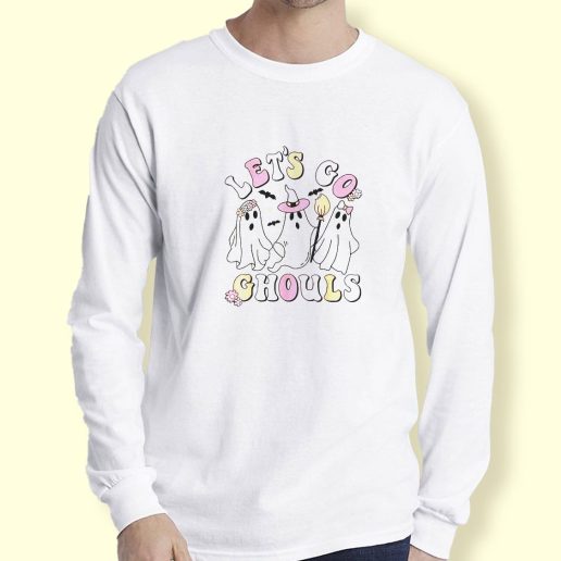 Graphic Long Sleeve T Shirt Groovy Lets Go Ghouls Halloween Ghost Long Sleeve T Shirt