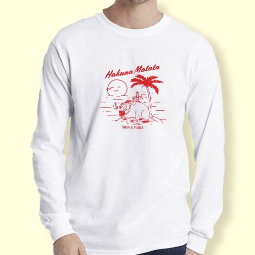 Graphic Long Sleeve T Shirt Hakuna Matata Timon and Pumba Beach Vacay Long Sleeve T Shirt