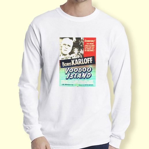 Graphic Long Sleeve T Shirt Voodoo Island Retro Horror Movie Long Sleeve T Shirt