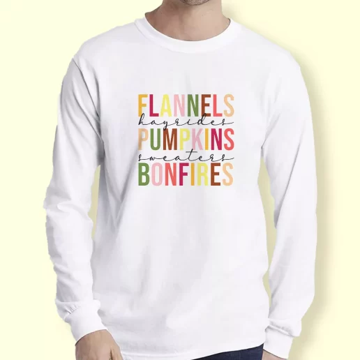 Graphic Long Sleeve T Shirt Flannels Hayrides Pumpkins Bonfires