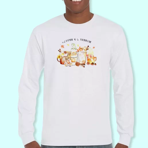 Long Sleeve T Shirt Design Eat Drink and be Thankful Gnomes