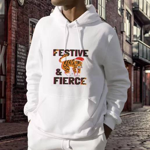 Aesthetic Festive And Fierce Hooded Christmas Sweater 1