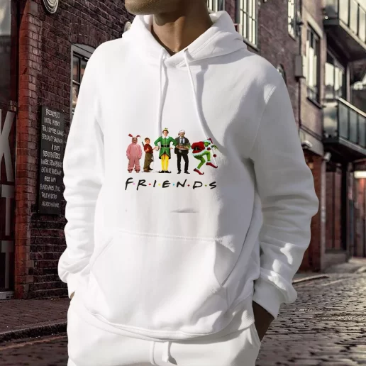 Aesthetic Friends Christmas Movie Watching Hooded Christmas Sweater 1