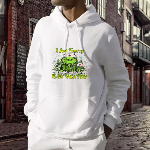 Aesthetic Grinch I Am Sorry The Nice Nurse Is On Vacation Hooded Christmas Sweater 1