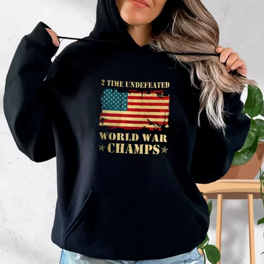 Aesthetic Hoodie 2 Time Undefeated World War Champs Gifts For Veterans Day 1