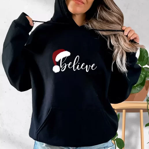 Aesthetic Hoodie Believe Santa Hat Xmas Costume 1