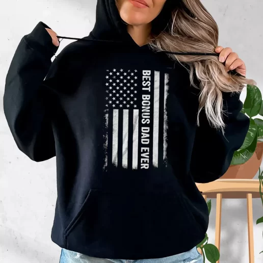 Aesthetic Hoodie Best Bonus Dad Ever American Flag Gift Fo Father In Law 1