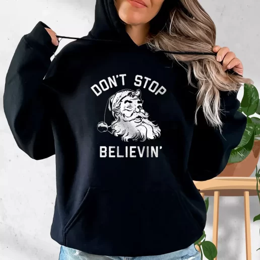 Aesthetic Hoodie Dont Stop Believing Santa Xmas Costume 1