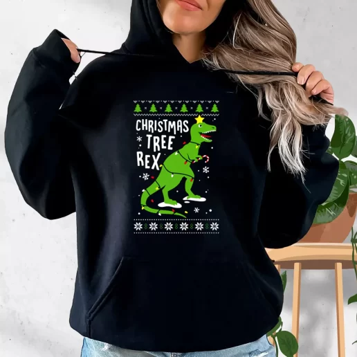 Aesthetic Hoodie Funny Christmas Tree Rex T Rex Xmas Costume 1