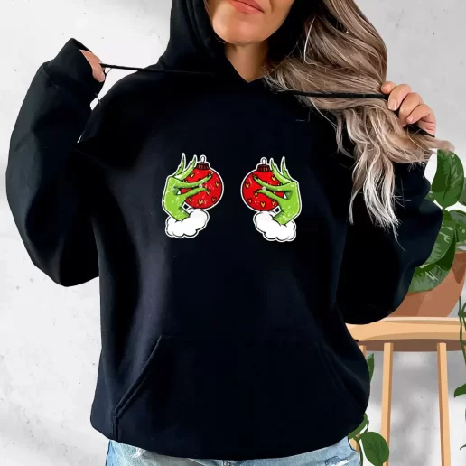 Aesthetic Hoodie Funny Grinchs Hand Is On The Breast Xmas Costume 1