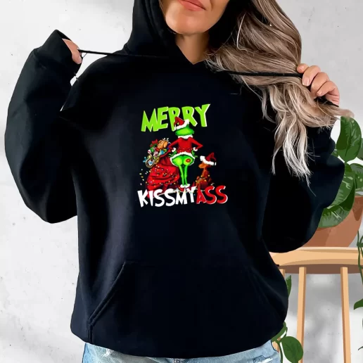 Aesthetic Hoodie Grinch Merry Kiss My Ass Xmas Costume 1