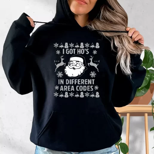 Aesthetic Hoodie I Got Hos In Different Area Codes Funny Santa Xmas Costume 1