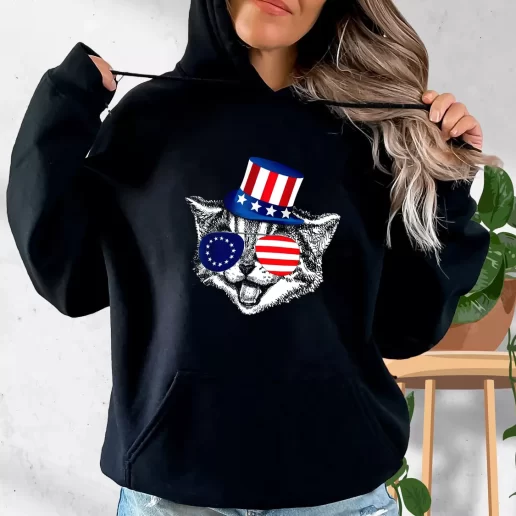 Aesthetic Hoodie Patriotic Funny Cat Betsy Ross American Flag Gifts For Veterans Day 1