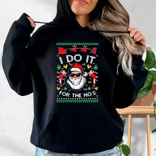 Aesthetic Hoodie Santa I Do It For The Hos Ugly Xmas Costume 1