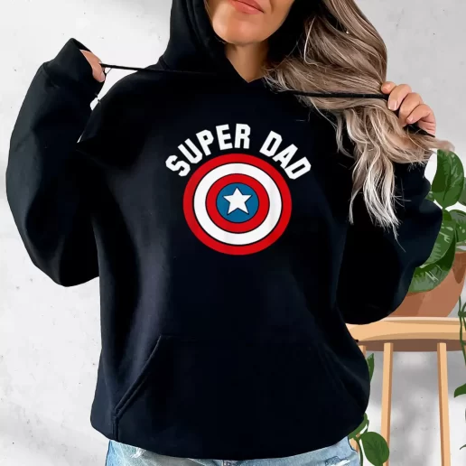 Aesthetic Hoodie Super Dad Captain America Shield Gift Fo Father In Law 1
