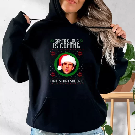 Aesthetic Hoodie The Office Santa Is Coming Xmas Costume 1