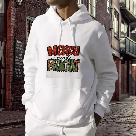 Aesthetic Merry Bright Christmas Trees Hooded Christmas Sweater 1
