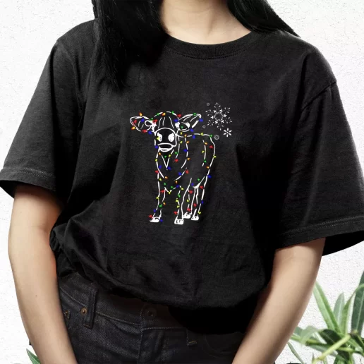 Aesthetic T Shirt Christmas Cow Light Xmas Streetwear Outfits 1