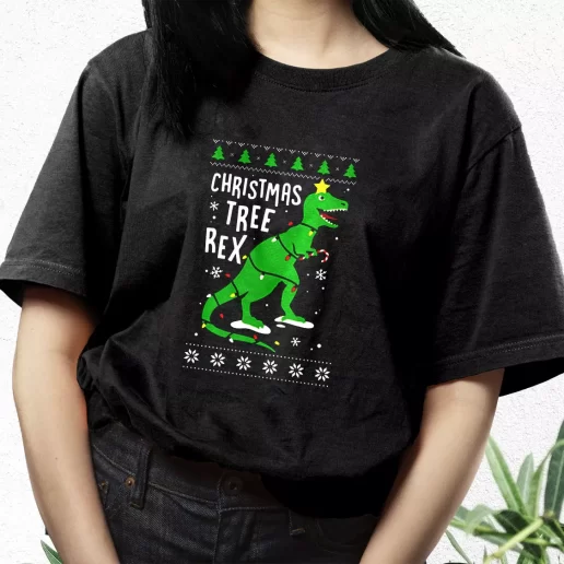 Aesthetic T Shirt Funny Christmas Tree Rex T Rex Xmas Streetwear Outfits 1