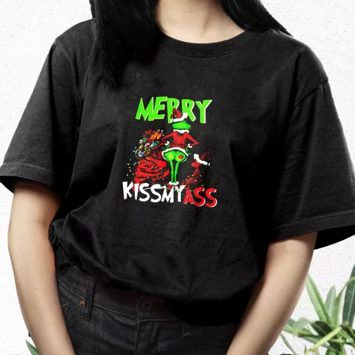 Aesthetic T Shirt Grinch Merry Kiss My Ass Xmas Streetwear Outfits 1