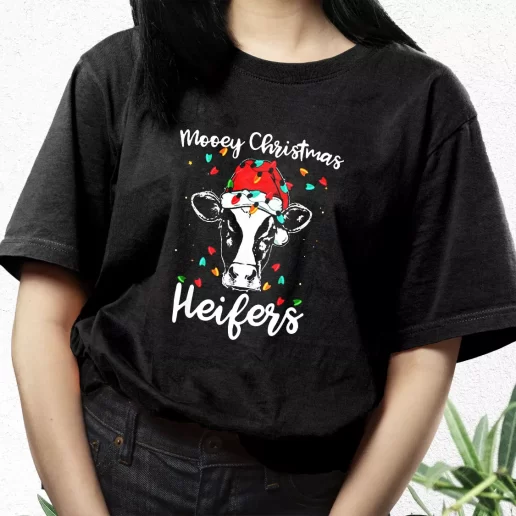 Aesthetic T Shirt Mooey Christmas Heifers Santa Xmas Lights Cow Xmas Streetwear Outfits 1