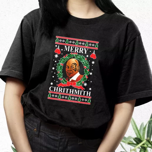 Aesthetic T Shirt OnCoast Mike Tyson Merry Chrithmith Ugly Christmas Xmas Streetwear Outfits 1