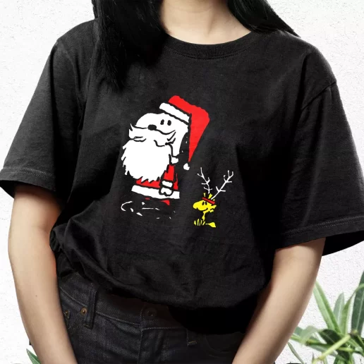 Aesthetic T Shirt Peanuts Snoopy and Woodstock Santa Antlers Xmas Streetwear Outfits 1