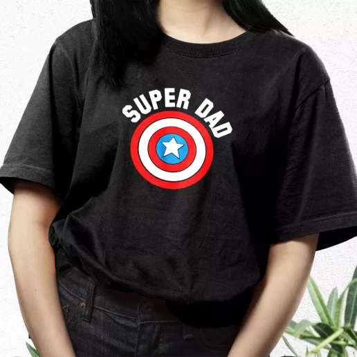 Aesthetic T Shirt Super Dad Captain America Shield Dad Gift Idea 1