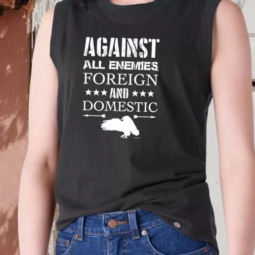 Aesthetic Tank Top Against All Enemies Foreign and Domestic Combat Veterans Day 1