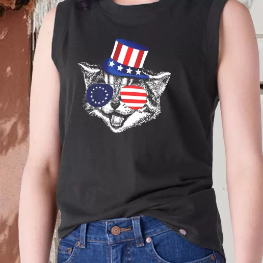 Aesthetic Tank Top Patriotic Funny Cat Betsy Ross American Flag Combat Veterans Day 1