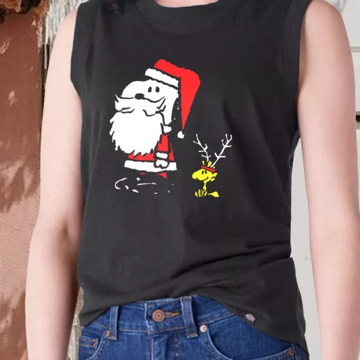 Aesthetic Tank Top Peanuts Snoopy and Woodstock Santa Antlers X Mas Gifts 1