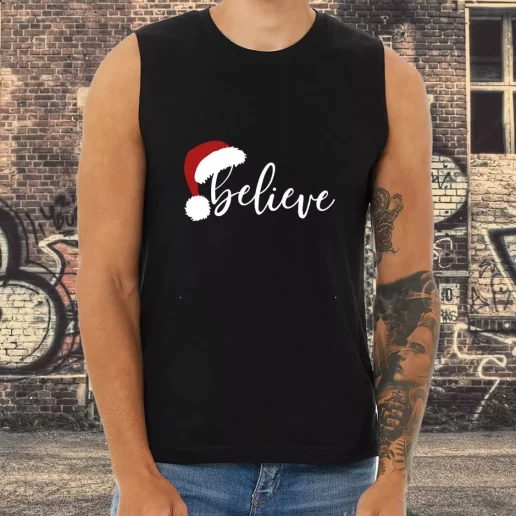 Athletic Tank Top Believe Santa Hat Xmas Shirt Idea 1