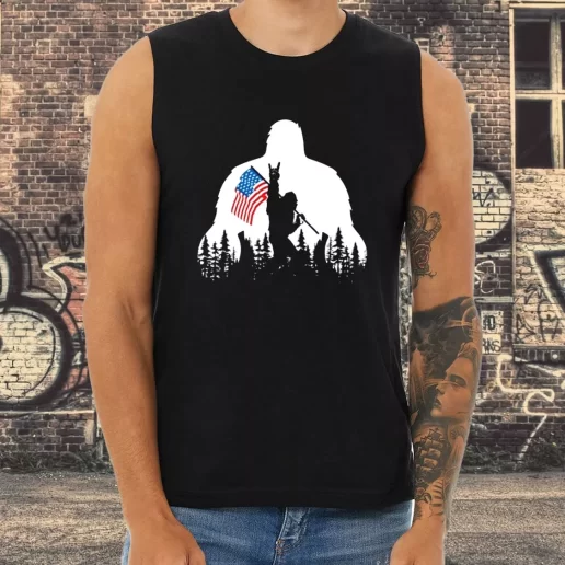 Athletic Tank Top Bigfoot American Flag Combat Veterans Day 1