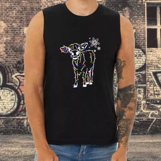 Athletic Tank Top Christmas Cow Light Xmas Shirt Idea 1