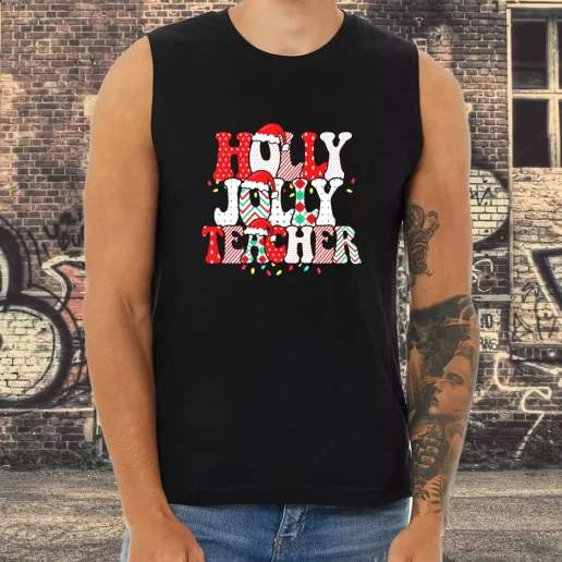 Athletic Tank Top Holly N Jolly Teacher Santa Xmas Shirt Idea 1