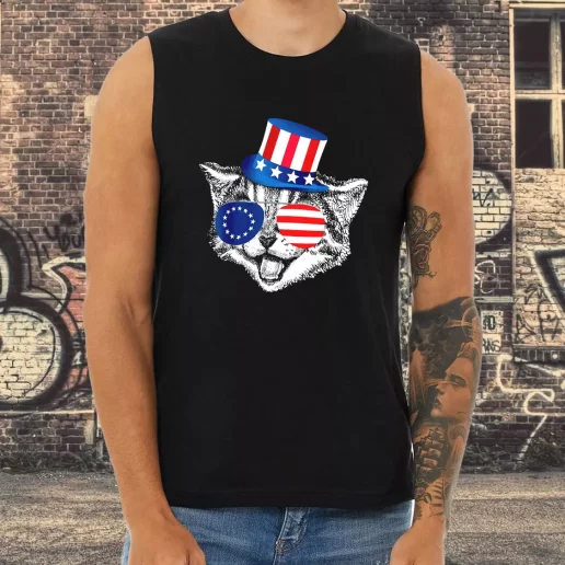 Athletic Tank Top Patriotic Funny Cat Betsy Ross American Flag Combat Veterans Day 1