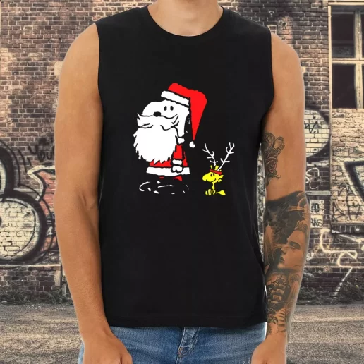 Athletic Tank Top Peanuts Snoopy and Woodstock Santa Antlers Xmas Shirt Idea 1