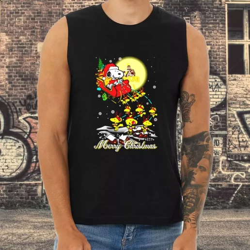 Athletic Tank Top Santa Claus With Sleigh And Snoopy Xmas Shirt Idea 1