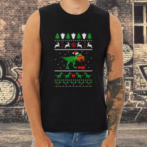 Athletic Tank Top T Rex Eating Reindeer Ugly Christmas Xmas Shirt Idea 1