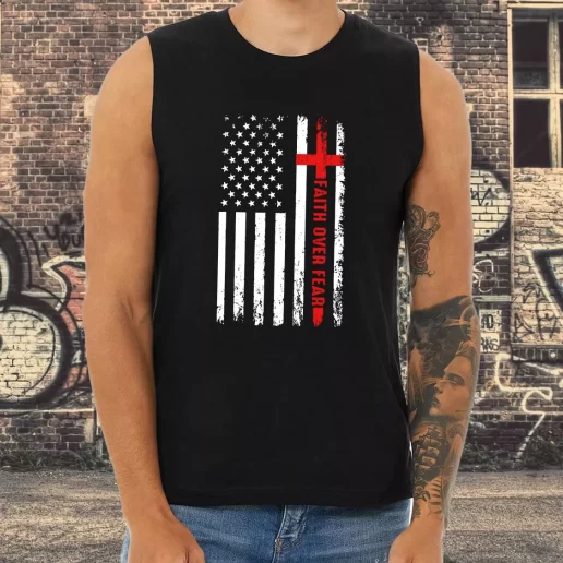 Athletic Tank Top USA Patriotic Faith Over Fear Combat Veterans Day 1