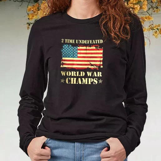 Black Long Sleeve T Shirt 2 Time Undefeated World War Champs Navy Veterans Day Gifts 1