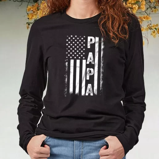 Black Long Sleeve T Shirt American Flag Us Papa DIY Father Day Gift 1