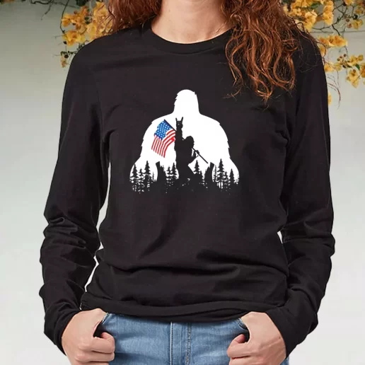 Black Long Sleeve T Shirt Bigfoot American Flag Navy Veterans Day Gifts 1