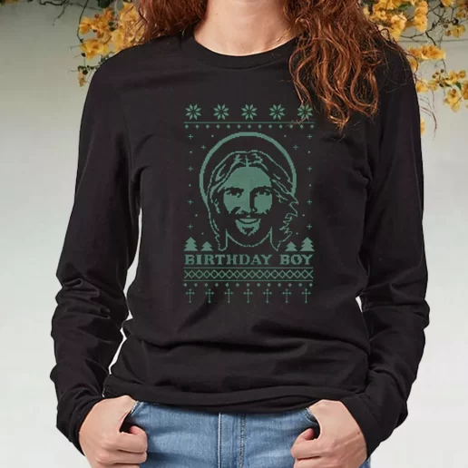 Black Long Sleeve T Shirt Birthday Boy Jesus 1