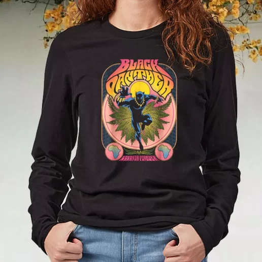 Black Long Sleeve T Shirt Black Panther Vintage 70s 1