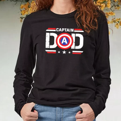 Black Long Sleeve T Shirt Captain Dad Superhero DIY Father Day Gift 1