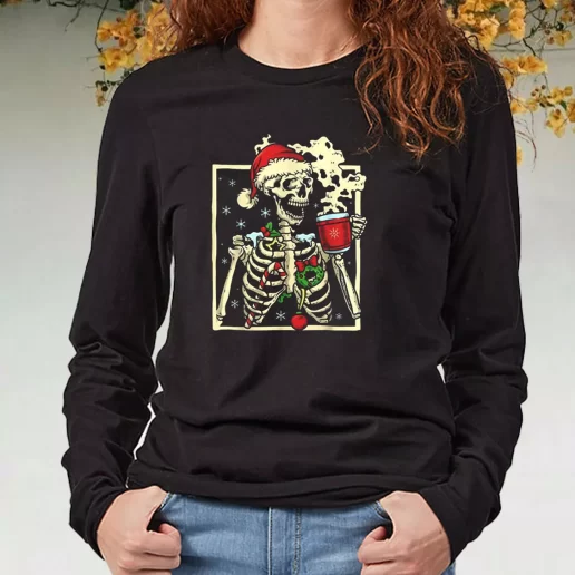 Black Long Sleeve T Shirt Dead Inside Skeleton Christmas Xmas Present 1