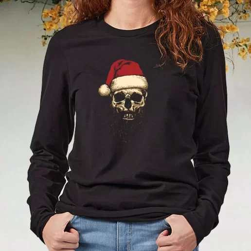 Black Long Sleeve T Shirt Father Christmas Santa Skull Xmas Present 1