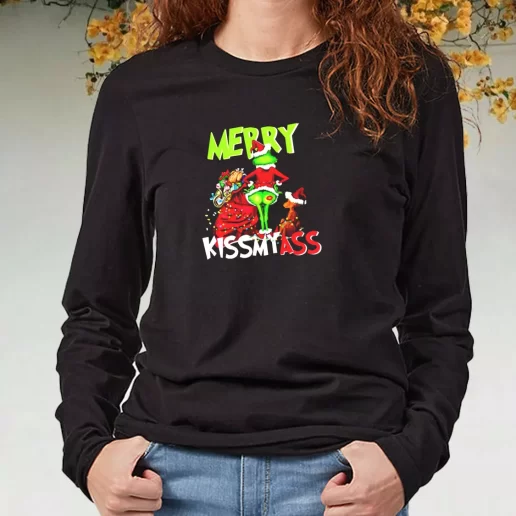 Black Long Sleeve T Shirt Grinch Merry Kiss My Ass Xmas Present 1